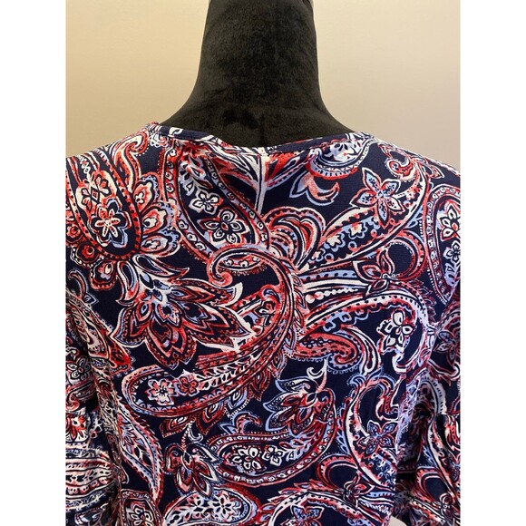 Roz & Ali Blouse Size Large Navy Red Paisley + Stretch Bell Sleeves Casual Top - Picture 6 of 11